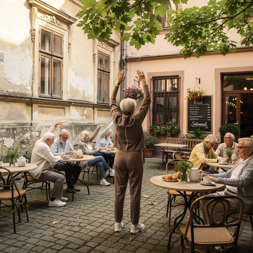 Egy nő bemutatja az egyensúlyi gyakorlatok helyes kivitelezését.