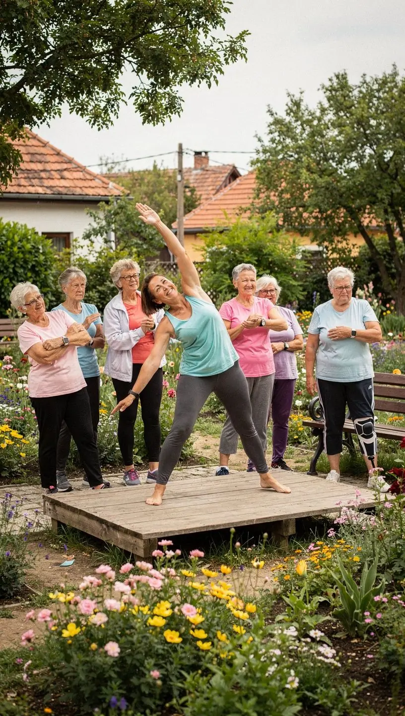 Színes jóga szőnyegek a földön, készen az aktív idősek számára.